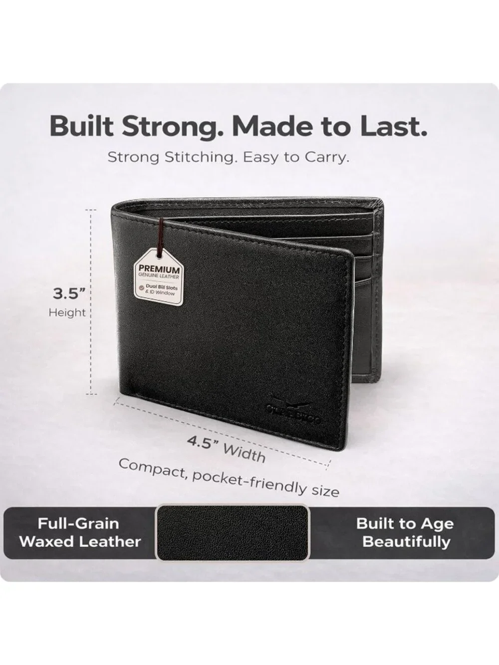 Men's Black-Smooth Leather Bifold Wallet 9 Total Card Slots Dry Cloth Clean